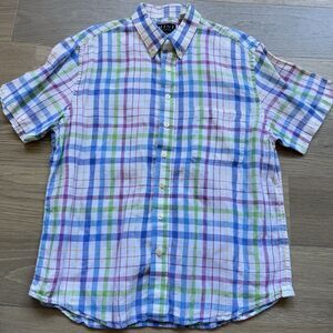 Mine Shirt Men Large Linen Plaid Pastels Spring Breathable Festive Lighweight
